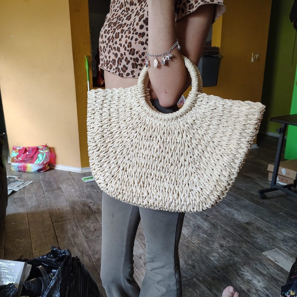 Cream Woven Tote Bag with Bohemian Style